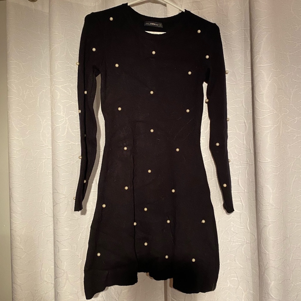 Zara Knit Small Black evening dress with faux pearls